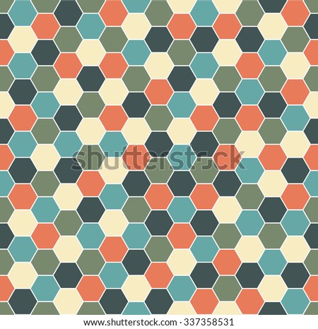 Seamless background pattern with abstract multicolored geometric shapes.