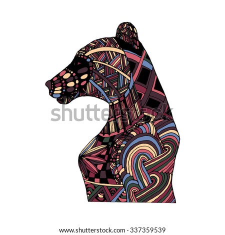 Hand draw multicolor bear painted in trendy colors and patterns in the style of zentangle, Doodle can be used as a logo on banners, flyers, posters, printing on T-shirts