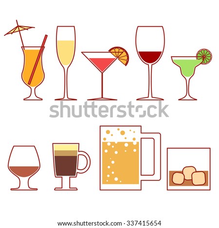 Set icons of cocktails in line style. Vector clip-art illustration on a white background.