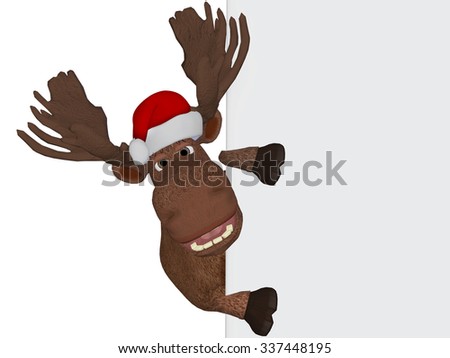 Christmas cartoon Moose with a blank board