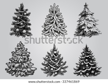 Silhouetted Christmas Tree Vector Pack to create holiday cards, backgrounds and decorations.