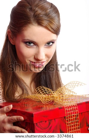 happy woman holding a gift box