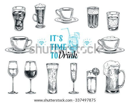 Vector hand drawn illustration with drinks. Sketch. Royalty-Free Stock Photo #337497875