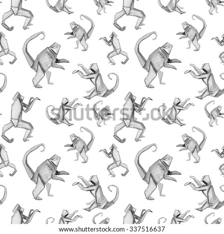 2016 Happy Chinese New Year of the Monkey seamless background. Seamless pattern with monkey, Watercolor hand drawn illustration.