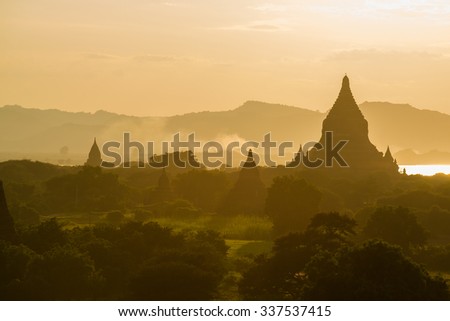 Pagoda Silhouette In Ancient City Of Bagan Myanmar 
