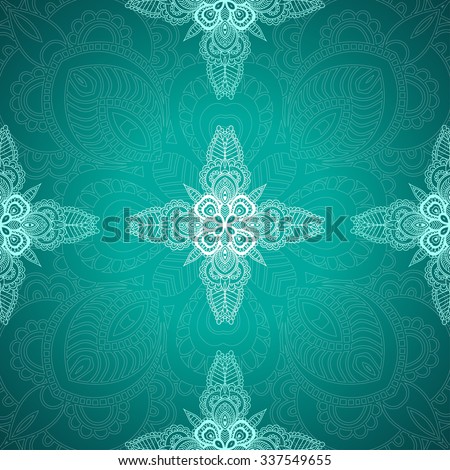 Seamless vector background with floral design. It looks like white lace on green, malachite background