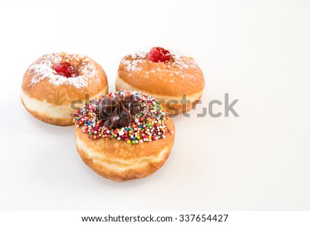 Fresh donuts with chocolate and jelly  for Hanukkah  Jewish Holiday.