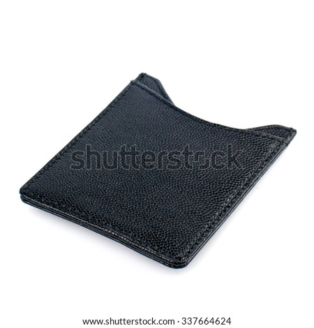 Leather business card holder isolated on white background.