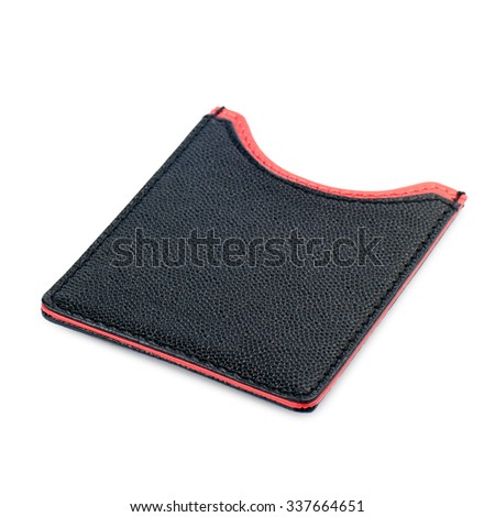 Leather business card holder isolated on white background.