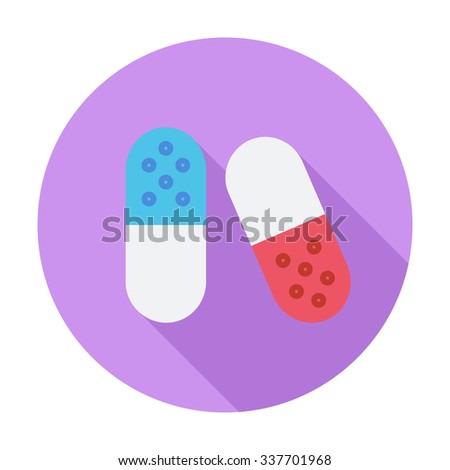 Pills icon. Flat related icon with long shadow for web and mobile applications. It can be used as - logo, pictogram, icon, infographic element. Illustration.