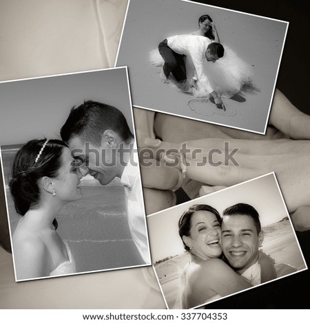 Collage of pictures of a wedding couple