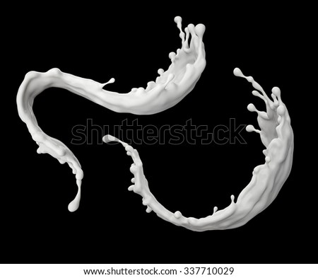 3d abstract liquid milk splash, white paint splashing, design elements isolated on black background