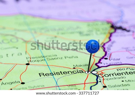 Resistencia pinned on a map of Argentina 