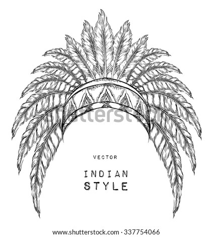 Native American Indian chief. Red and black roach. Indian feather headdress of eagle.