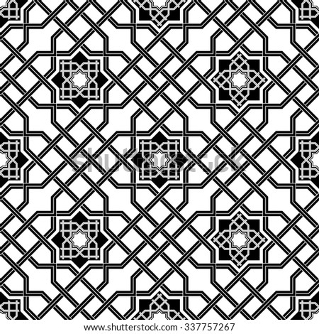 oriental seamless background , combination weave double lines with Celtic and oriental motifs black and white
