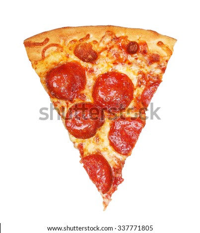 Slice of fresh italian classic original Pepperoni Pizza isolated on white background Royalty-Free Stock Photo #337771805