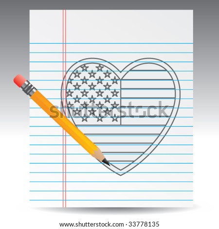 american heart in fine thin line drawing