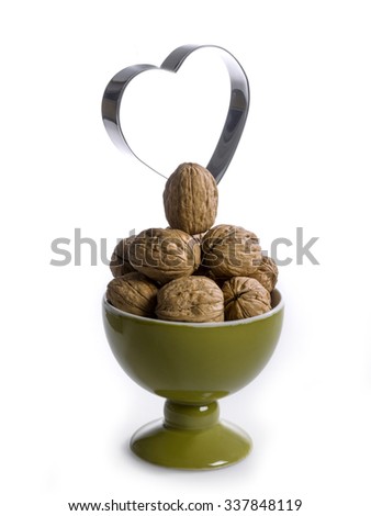 Bowl of nuts with a symbol of heart