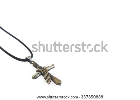 Christian Cross With Angel Wing Necklace On White Background