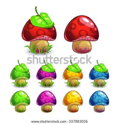Cute cartoon vector mushrooms set, isolated on white