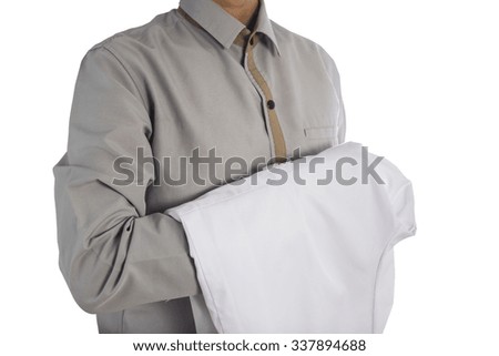 Doctor Hold the shirt in hand isolated white background