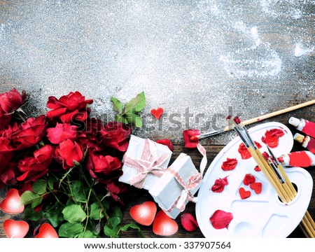 roses and gifts. romantic concept