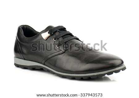 Black shoe with shoelaces isolated on white.Top view.