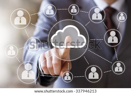 Businessman push online web button cloud message