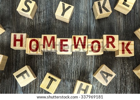 Wooden Blocks with the text: Homework