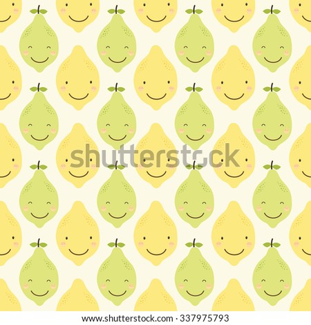 Cute retro seamless pattern of citrus fruits characters: lemon and lime for your decoration