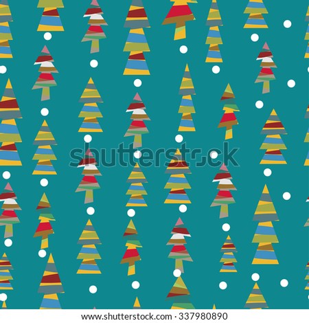 seamless picture Christmas tree on festive background , snowy trees, Christmas mood , fantastic image , vector illustration
