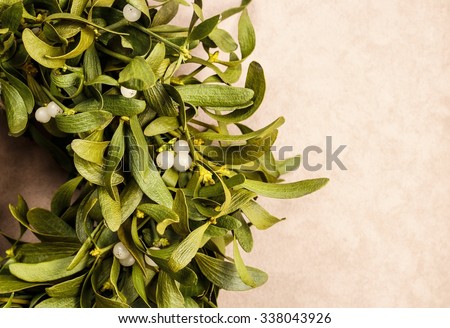 Mistletoe wreath, copy space