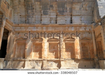 Detail of the ancient ruins of the Temple of Diana in Nimes, Provence, France