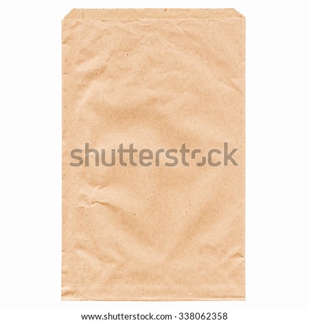 Vintage looking Paper bag for food such as vegetables and bread - isolated over white background