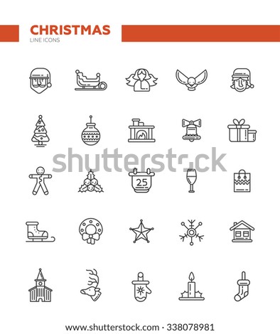 Set of Christmas and Happy New Year line flat design vector icons