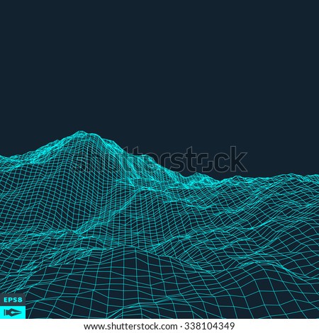 Abstract vector landscape background. Cyberspace grid. 3d technology vector illustration. Royalty-Free Stock Photo #338104349