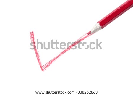 Red pencil drawing check mark on white background