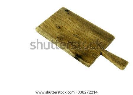 Old wooden chopping board isolated on white background