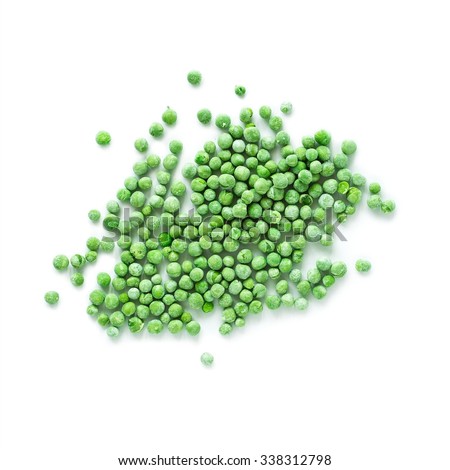 Frozen peas isolated over white, top view Royalty-Free Stock Photo #338312798
