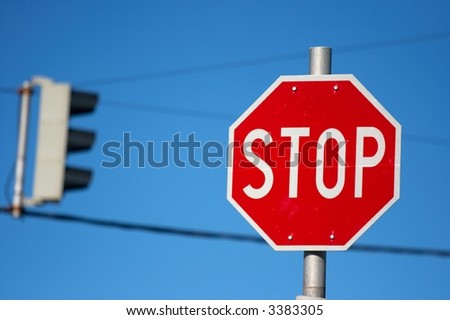 Stop sign in the city street