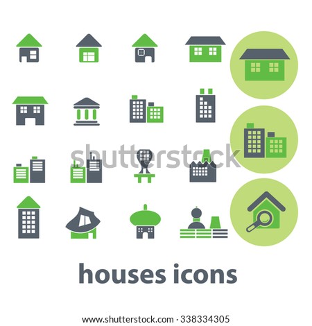 buildings, houses  icons, signs vector concept set for infographics, mobile, website, application
