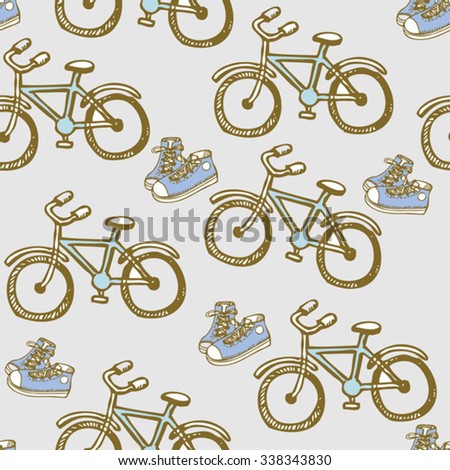 doodle travel vector seamless pattern with bikes
