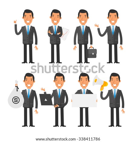 Businessman in blue tie in different poses
