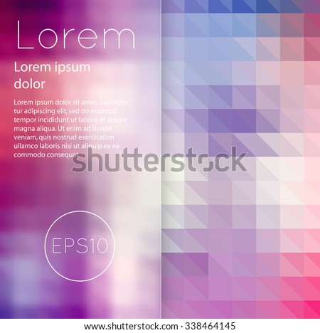 Vector abstract geometric flyer design. Modern triangular mosaic. Trendy pattern. Stylish blurred side panel with semi-transparent feel.