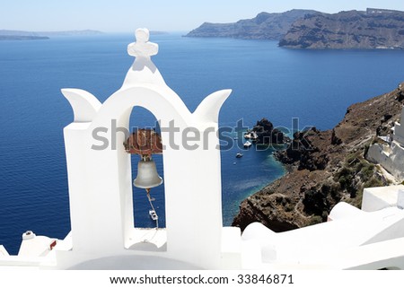 Magic white-blue landscape of island Santorini, Greece