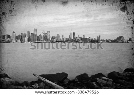photo grunge of new york cityscape skyline at night, nyc, usa