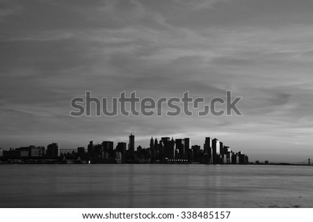 photo of new york cityscape skyline at night, nyc, usa