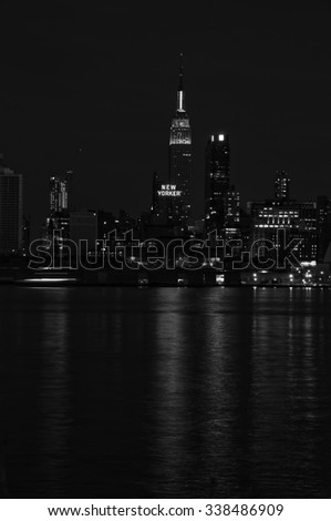 photo of new york cityscape skyline at night, nyc, usa, empire state building