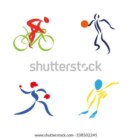 Set of fitness icons of different sports with abstract people