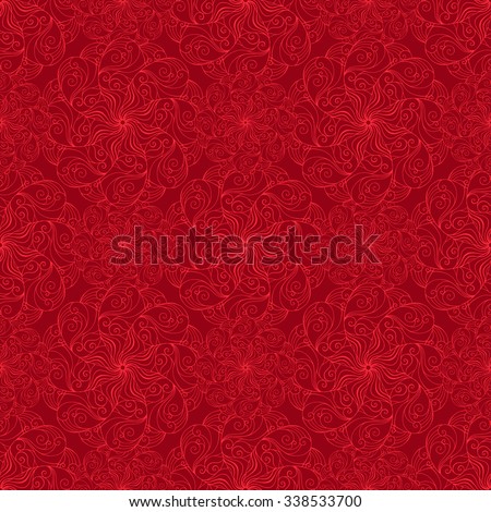 Seamless creative hand-drawn pattern of stylized flowers in bright red and dark burgundy colors. Vector illustration. Royalty-Free Stock Photo #338533700